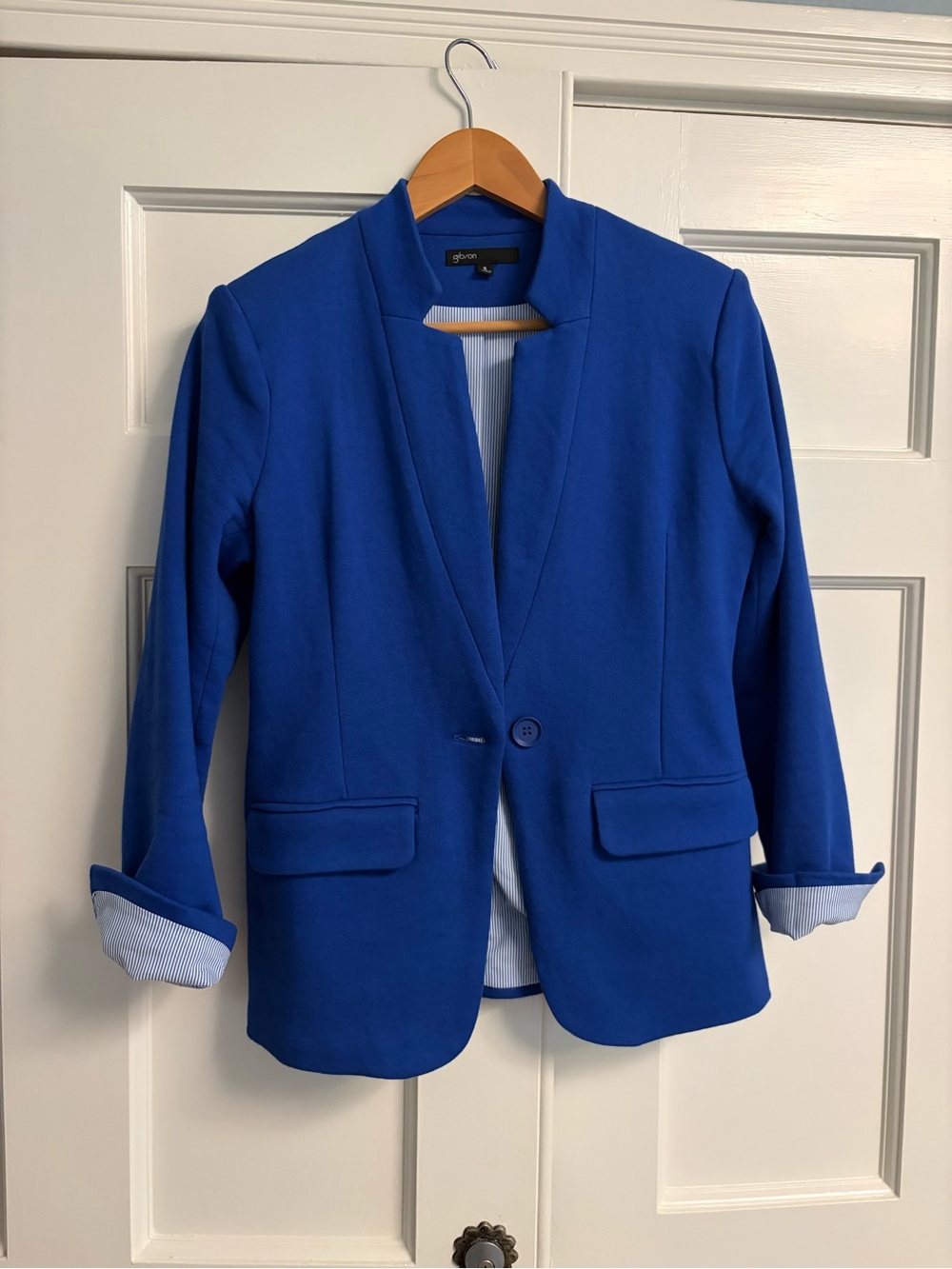 Gibson Knit Blazer Small Royal Blue One Button Career Jacket